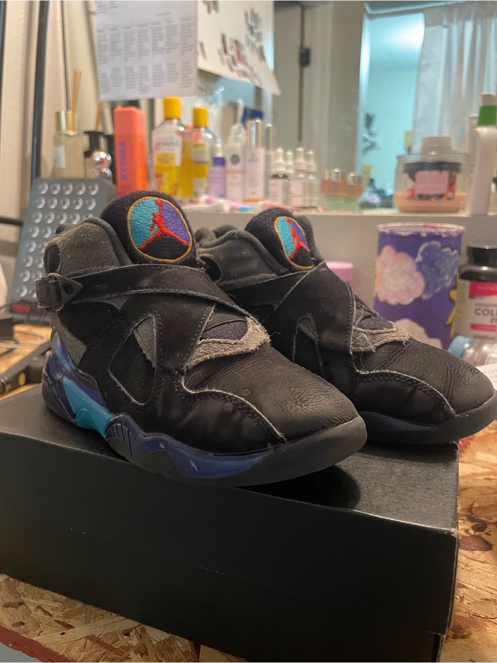 Jordan Kids Aqua 8s Basketball Shoes with Teal & Purple Accents